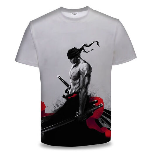 Bamaitu ein Stück Kurzarm ein Stück Zoro Anime T-Shirt Primary- und Sekundarschüler und Teenager 3D-Druck Trendy Top Burning Ace TXU1480 S geeignet für Gewicht 80-90 Jin [Jin gleich 0,5 kg]