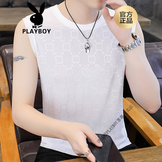 Playboy (Playboy) 2025 Sommer New Herren Ice Seide Jacquard Weste plus Fett Plus Size Schnelltrocknend markless ärmelloses T-Shirt [Single Top] Q6629 Khaki 3xl 170-190jin [Jin gleich 0,5 kg]