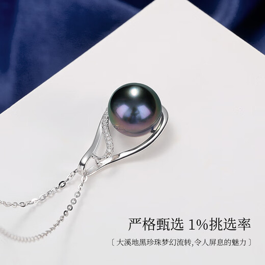 Duyi Tahitian Black Pearl Pendant, Seine River, Elegant Black Saltwater Pearl Necklace, Single Women, Black Series, Large Beads 10-11mm, Almost Flawless
