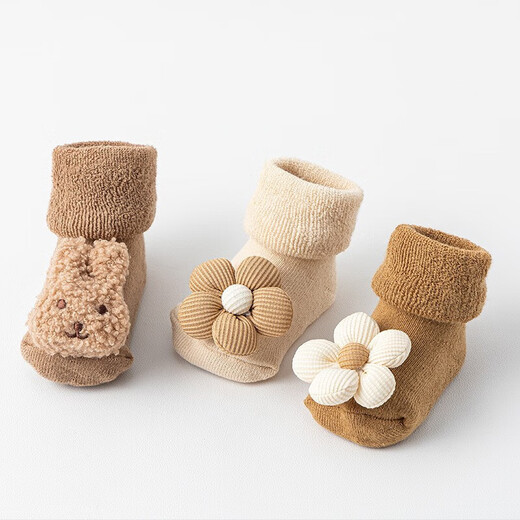 Newborn infants 0-6-12 months baby cotton socks autumn and winter plus velvet thickened warm toddler floor socks white 0-1 years old S size recommended foot length 8-10.5cm
