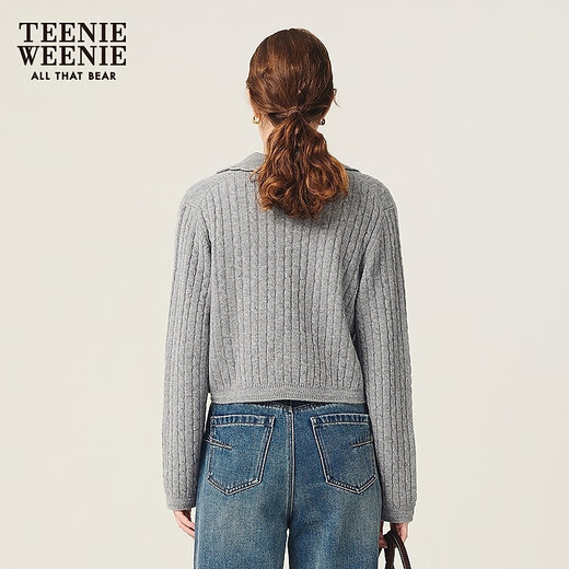 Teenie Weenie Bear Damen Four Seasons Strick-Strickjacke 2025 Herbst Neuer Mädchen-Sense-Revers-Komfort-Pullover grau S