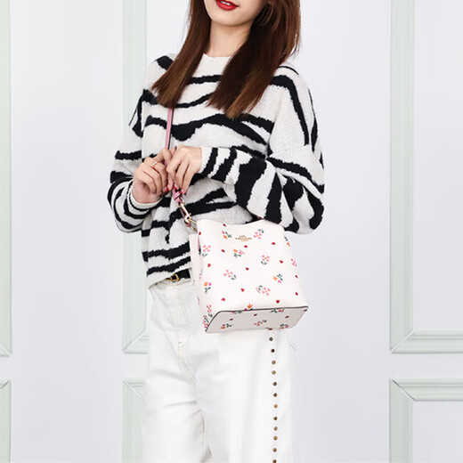 蔻驰（COACH）Town22金属马车徽标爱心花朵印花涂层水桶包手提单肩斜挎包女款 基础装(包+防尘袋)