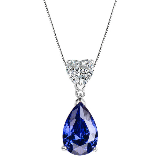 IosnIOSN sapphire necklace 925 silver heart-shaped water drop gemstone necklace clavicle chain women's tanzanite sapphire pendant 925 sterling silver platinum-plated pendant free 925 silver necklace