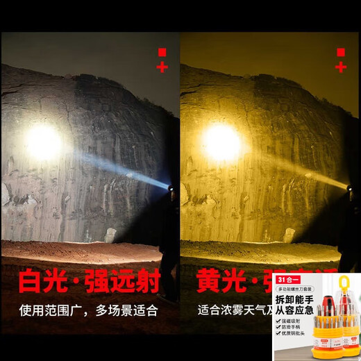 大团小圆P90强光头灯充电超亮头戴式照明矿灯手电筒远射锂电户外超升级款 9923-白光升级四核P90-续航12-24