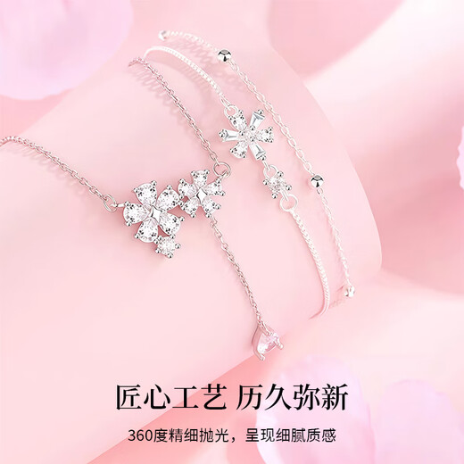 Lao Fengxiang Pure Silver Cherry Blossom Necklace for Girls Sweet Bracelet Pendant Set Practical Birthday Gift for Girlfriends JD.com Ships from Bakura *Same Day/Next Day-Sakura Necklace Bracelet Set