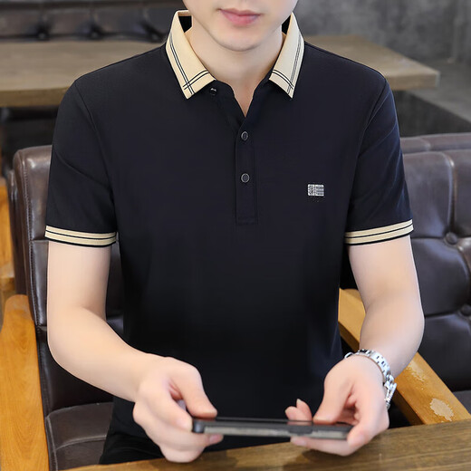NOSSKISS轻奢高档品牌轻奢男士t恤短袖POLO衫男装夏季半袖上衣抗皱休闲翻 W9903咖色(无痕冰丝) M (90-115斤)