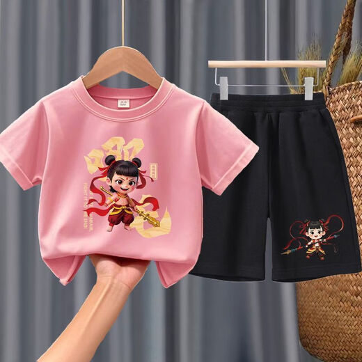 Disney (Disney) Children's Girl Summer Set Pure Cotton Shorts Shorts Handsome Cool Boy Summer Nezha Vêtements 2002 # Brew Red + 1098 # Shorts noirs 90