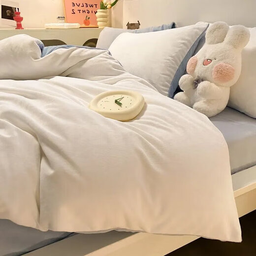 Mercury Home Textiles Thickened Milk Velvet Quilt Cover Four-piece Set Winter Coral Velvet Bed Three-piece Set Warm Milk White + Baby Blue Fc Thickened Warmth No Shedding Sheet Type 1.8 Bed Four-piece Set Quilt Cover 180*220