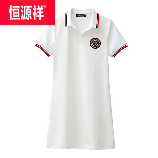 恒源祥新品冰丝夏装翻领t恤女短袖运动休闲小个子polo衫中长款女连衣裙 AL829黑色 L 103-113斤