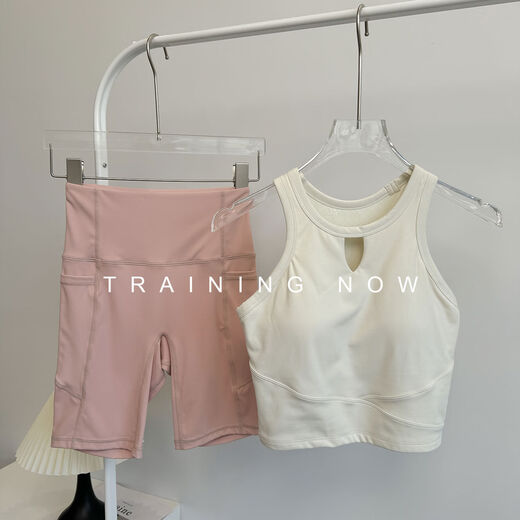 Fitness suit for women, summer all-in-one yoga vest, nude hip lifting running sports cycling pants, white + gray S