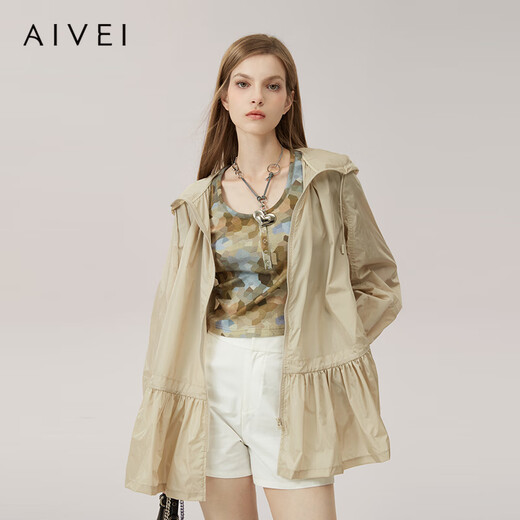 AIVEI欣贺艾薇 商场同款 夏季新户外运动轻薄连帽外套Q721305C 香槟色 M