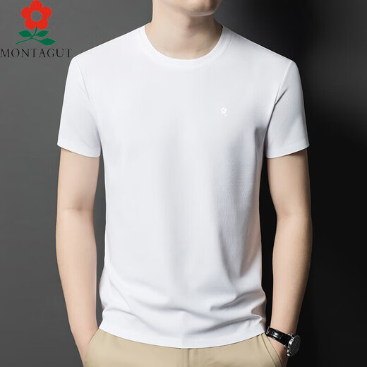 MONTAGUT short-sleeved T-shirt for men, mulberry silk traceless and non-iron men's T-shirt for summer casual loose round neck silk short-sleeved men KSP-J13576 gray M 165/M [recommended 100-115Jin [Jin equals 0.5 kg]]