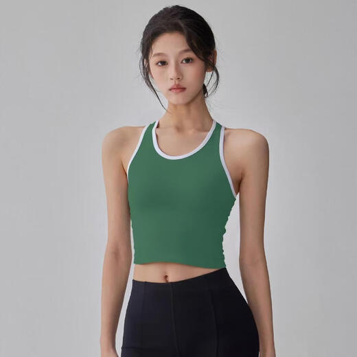 Bright dipped yoga bra with chest pads, fashionable contrasting color sleeveless sports top, professional Pilates running fitness vest, Jade Gray M