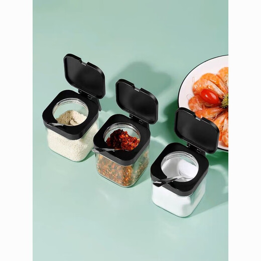 Fat Donglai 304 stainless steel seasoning large-capacity kitchen household glass seasoning bottle salt shaker storage seasoning combination (seasoning jar) 3 pack + base + classification stickers