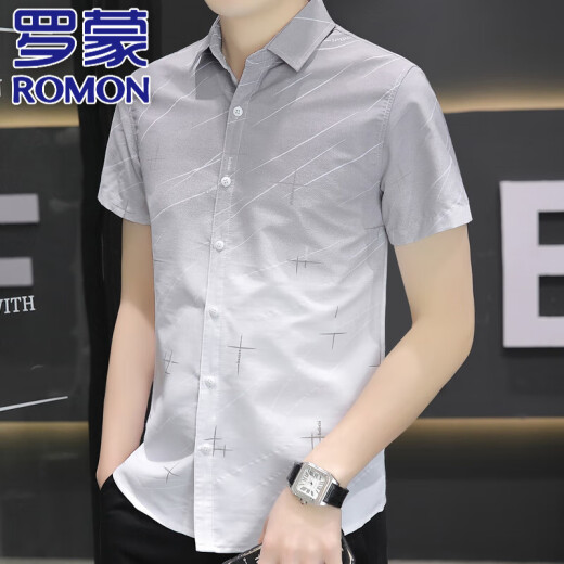
ROMON high-end ice silk cool short-sleeved shirt for men 2025 summer casual half-sleeved square collar free iron shirt for men 844 green 2XL