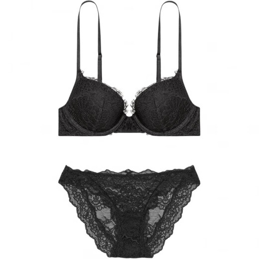 Victoria's Secret Soft Fixed Sprle Sprle V-Bra Briess Low Briefs Lingerie Set Women's Black Set (Black) S 34A + (75A + S)