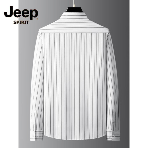JEEP SPIRIT 2025 Spring and Autumn New Stand Collar Vertical Striped Shirt Men's Long Sleeve Business Casual Plus Fat Plus Size Henry Collar Shirt Black L