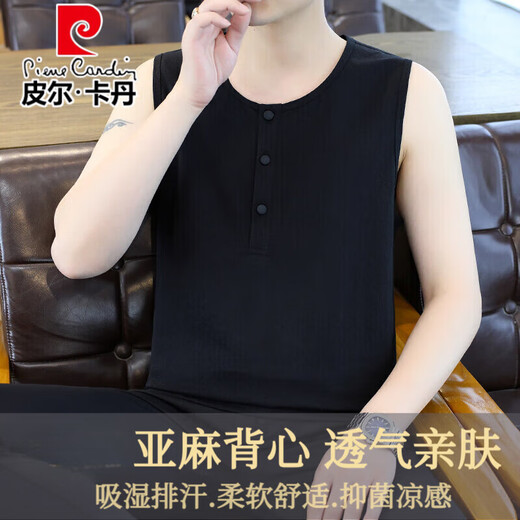 Pier Cardan Lenen Leven Men's Summer Thin Cround Sheam Solid Color Hoolabless Cool Cotton Lense Funteverse Funct