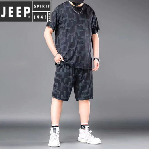 Jeep Spirit120-280Jin [Jin равняется 0,5 кг] Большой размеров ледяной шелковый шелковый случай повседневного костюма Мужчина летняя спортивная одежда.