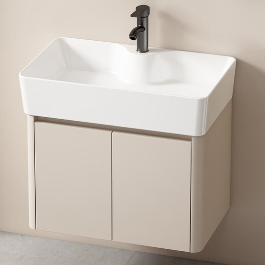 Dafify Petit appartement armoire de salle de bain en céramique Cerme de lavabo de salle de bain intégrée combinaison de salon de balcon pour lavabo à la crème à la crème à la crème F7020.