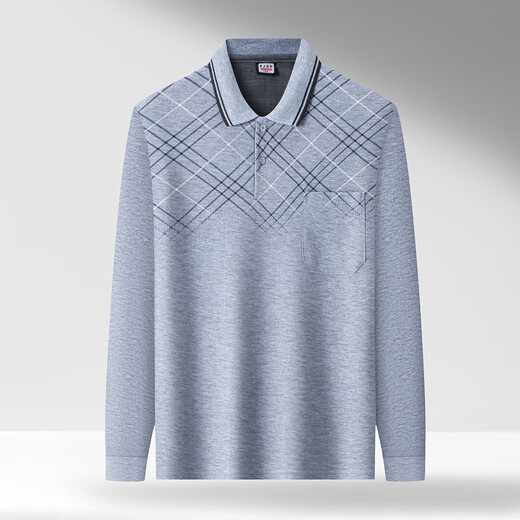 Dad's POLO shirt, middle-aged and elderly long-sleeved T-shirt, autumn loose casual lapel bottoming shirt, men's top new A816 Navy Blue Real Pocket XL (Height 150-185) (130-150Jin Jin is equal to 0.5 kg)