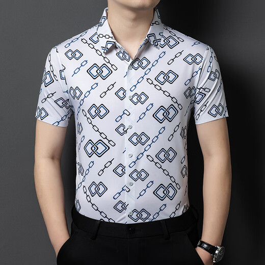 Uston Paul Short à manches manches masculines Été Nouveau chasure à grande taille décontractée de grande taille Silk Silk Screaming Fashion Floral Free Iron Top Men 6630 Gray L Recommandé 120-135Jin [Jin est égal à 0,5 kg]