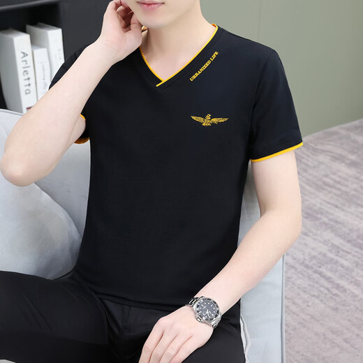 Playboy (Playboy) T-shirt à manches courtes pour hommes à manches courtes en V pur Coton en V Fense à moitié à manches minces à manches décontractées