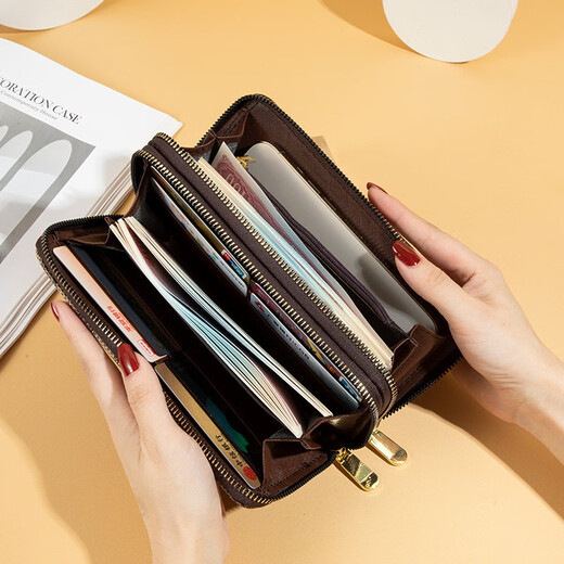 POLO coin wallet women's 2025 long clutch bag women's wallet fashion wallet retro ID wallet card bag dark coffee color