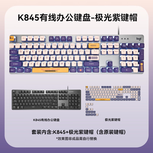罗技（Logitech）K845机械键盘游戏电竞有线键盘电脑办公键盘个性定制键帽版送男生女友礼物 K845极光紫 红轴