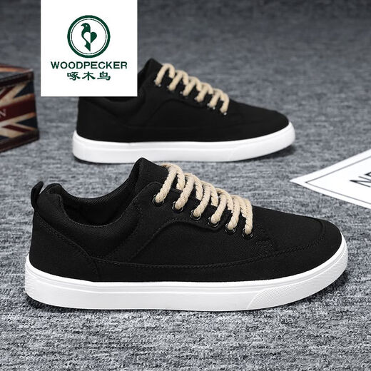 Specht schwarze Herrenschuhe 2025 Frühling neuer dick-löst trendiger Leinwandschuhe Herren koreanischer Stil Design Vielseitiger Brettschuhe Komfort 6636 Schwarz und Rot 42