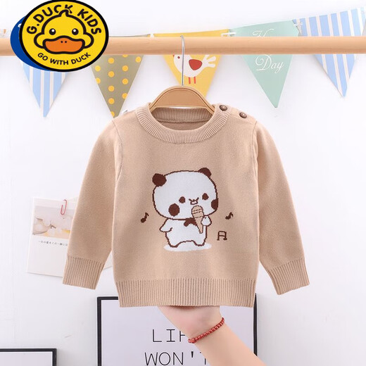 G.Duckkids Baby Pullover Pullover verdickte Doppelschicht Herbst und Winter Männer und Frauen Kinder purer Baumwollpullover Baby Rundhals Kinder Basishemd 7374 Bär verdickter reines Baumwollrundhals-Pullover Ingwer 90 für Höhe 90-100 cm2-3 Jahre alt