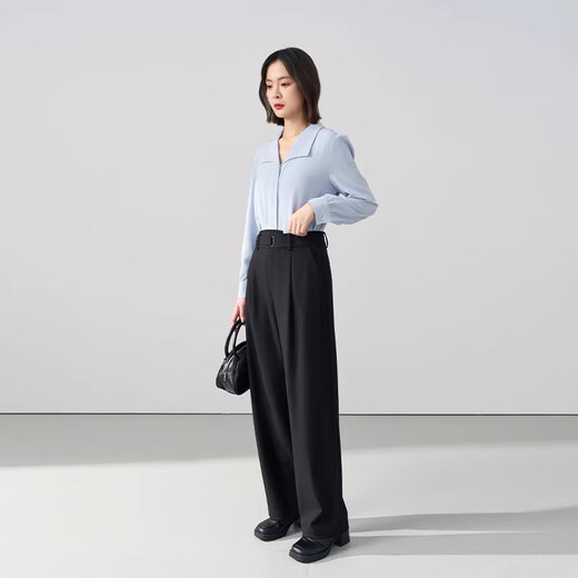 Fräulein Bird Black Hosen Frauenarbeitshose Kleine Pendelpendelpendelpendeldrapierte gerade Hosen hohe Taille schlanke Hosen KZ304 High-End Black M-Geeignet für 100-110jin [Jin gleich 0,5 kg] tragbar