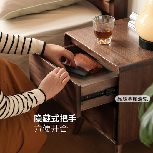 Genji Wood Language Solid Wood Bedside Table Home Bedroom Black Walnut Drawer Cabinet Storage Cabinet Modern Simple Bedside Cabinet