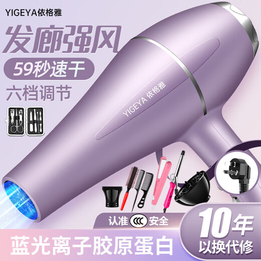 Hair salon strong wind hair dryer household high-power quick-drying blue light negative ion hair dryer hot and cold wind hair care mute hair care strong wind elegant purple free 3