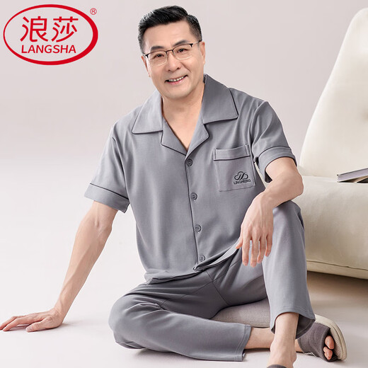 Langsha (Langsha) Pajamas de mediana edad y ancianos algodón puro pantalones de manga corta de algodón de manga corto de primavera y verano