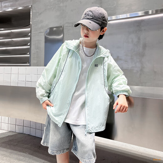 Boys' Summer Thin Sun Protection Clothing Jacket 2025 New Big Children's Summer Sun Protection Clothing Top Handsome Boys Trendy Green 160 cm