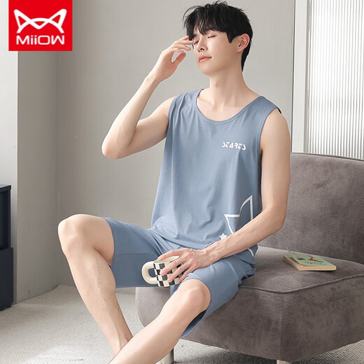 Catman Miiow Mend's Modal Pajamas Summer Shevel Shews Suit Vest Occasiter Loose Home Costume Short Mancheve Outdoor NS 9207 L 100-120JIN [Jin est égal à 0,5 kg]