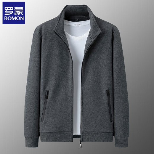 ROMON Jacket Men's Spring and Autumn Young and Middle-aged Solid Color Loose Cardigan Stand Collar Sweatshirt Dad Running Sports Men's Gray Spring and Autumn Thin Section XL / Recommended 115-130 Jin Jin equals 0.5 kg