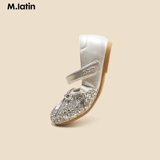 马·拉丁（M.Latin）女大童闪亮蝴蝶结皮鞋12401S409X 银色 33