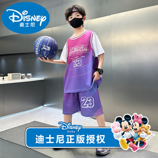 迪士尼男童运动套装2025夏季新款儿童洋气中大童短袖帅气篮球服两件套潮 品牌黑色9901 150 【适合身高140左右】