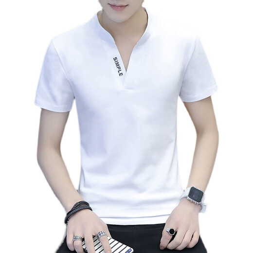 Septwolves popular high-quality V-neck men's pure cotton short-sleeved T-shirt men's slim casual versatile half-sleeved shirt tops bottoming shirt white Q691 short-sleeved M recommended 90-100Jin Jin equals 0.5 kg