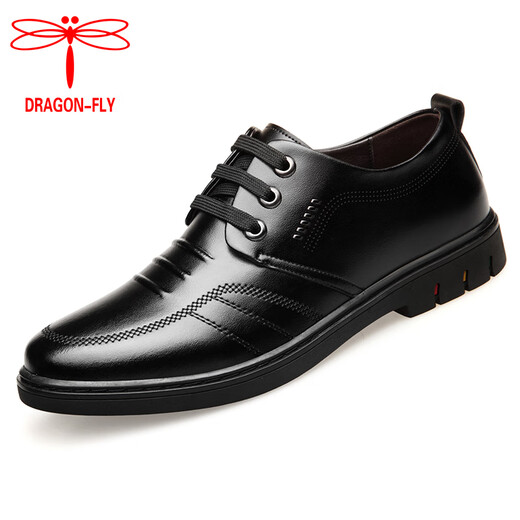 Dragonfly brand men's genuine leather shoes Korean style casual cowhide shoes new business formal wear soft sole wear-resistant versatile soft leather shoes black 41