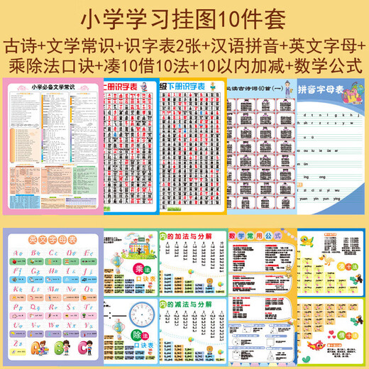 BenBengtu Early Education Backpacking Bilder Grundschule Lernbücher Vollständiger Satz Pinyin Briefe Multiplikation und Abteilung Addition und Subtraktionstisch Lernartifaktgeschenke Grundschule Lernbücher 8-teilige Set Set