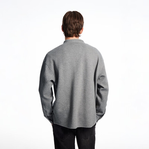 SEASON HIGHSEASON HIGH men's sweatshirt solid color simple comfortable classic henley collar loose top S25333006 MEDIUM GRAY MELANGE medium gray regular M