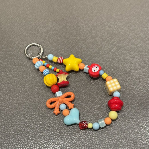 Mobile phone lanyard mobile phone case bracelet dopamine apple core ins colorful pendant handmade cute beaded mobile phone chain yellow star orange bow apple pendant bracelet/without clip