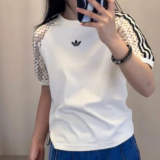 阿迪达斯 （adidas）三叶草女子运动休闲复古镂空针织短袖外套长裤KC0749KC0770 白色外套KC0749 （） XXS