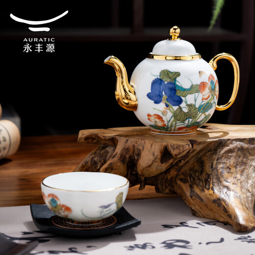 Yongfengyuan (auratic) Happy Heming 5-head/6-head/7-head ceramic tea set for home use, high-end housewarming gift, gift box packaging, 5-head small set