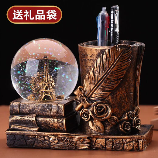 Gongzi Yu Pen Holder Crystal Ball Music Box Hourglass Music Box Ferris Wheel Glow Glass Ball Ornaments Gifts for Friends Girls 1047 Gold (No Lighting and No Music) Product Safety Packaging