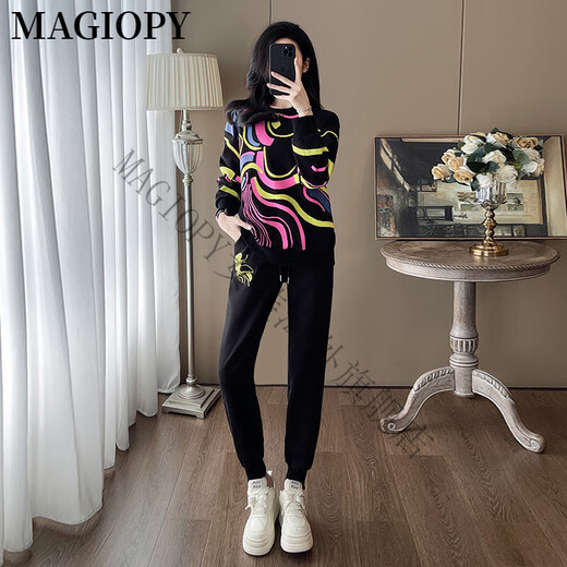MAGIOPY国际奢侈高档品牌时尚潮流休闲运动套装女春季2025新款欧货小众黑 黑色两件套 S(100斤以内)