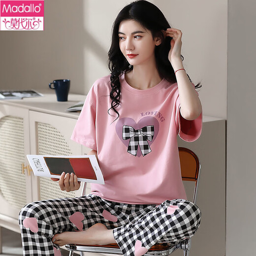 Modal pijama de algodón puro para mujeres en pantalones de manga corta de primavera y verano Mujeres sueltas de estilo coreano ropa de casa para ropa de otoño T-9716 (pantalones de manga corta) m (85-105Jin [Jin equivale a 0.5 kg])